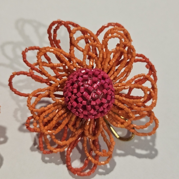 NEW Zara Floral Pink Orange Earrings 70s Bohemian Retro Feminine Beaded Y2K - Picture 3 of 6